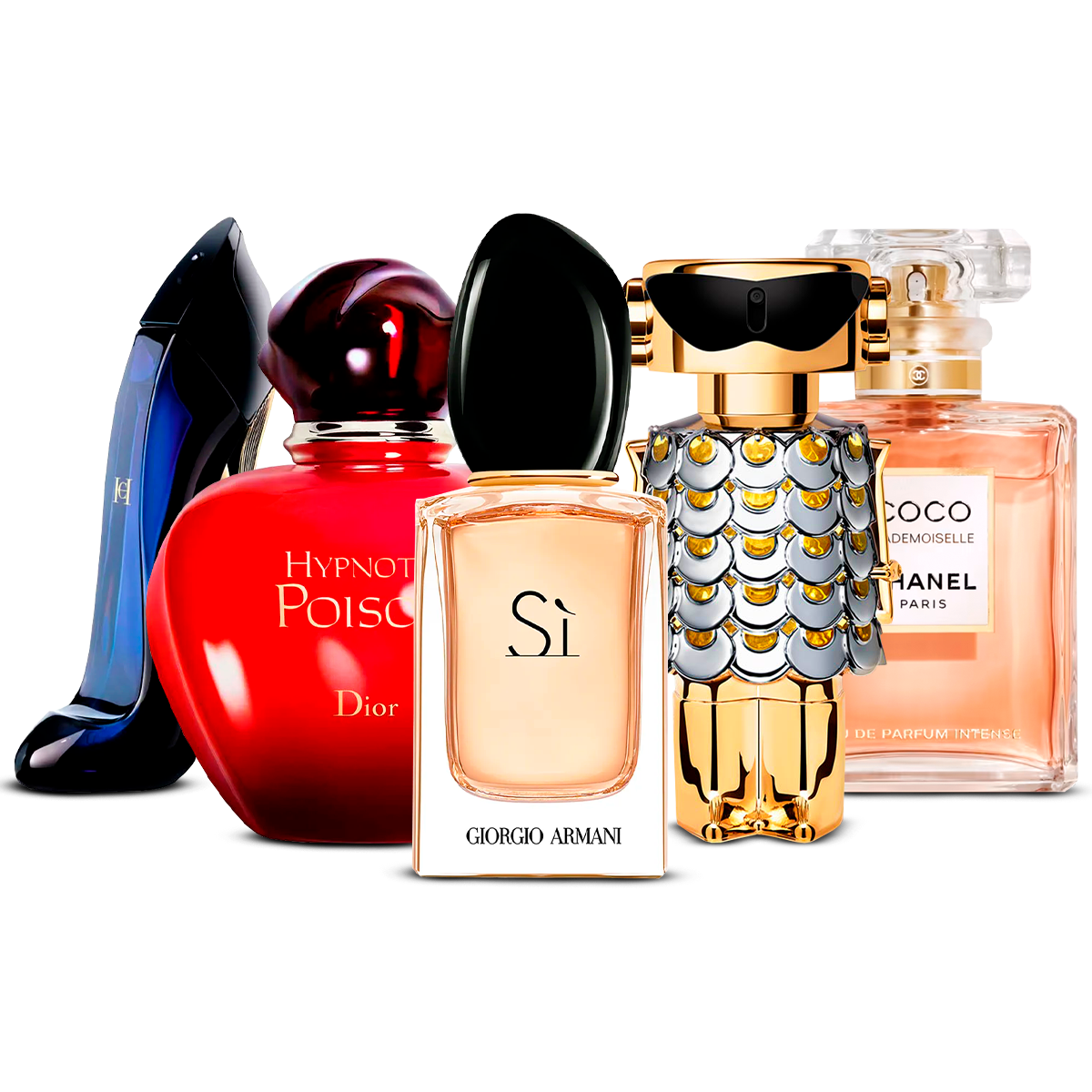Set de 5 Perfumes – Good Girl, Hypnotic Poison, Sì, Fame i Coco Mademoiselle [100 ml cada uno]