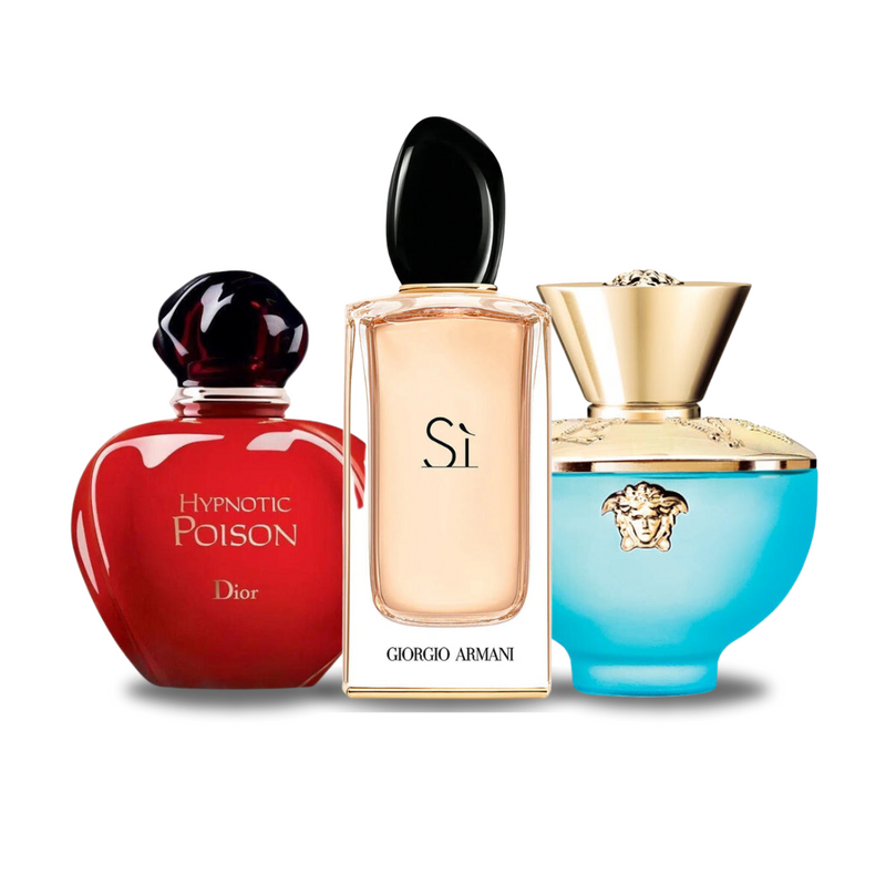 Set de 3 Perfumes | Dior HYPNOTIC POISON, Giorgio Armani SÌ, Versace DYLAN TURQUOISE 100 ml